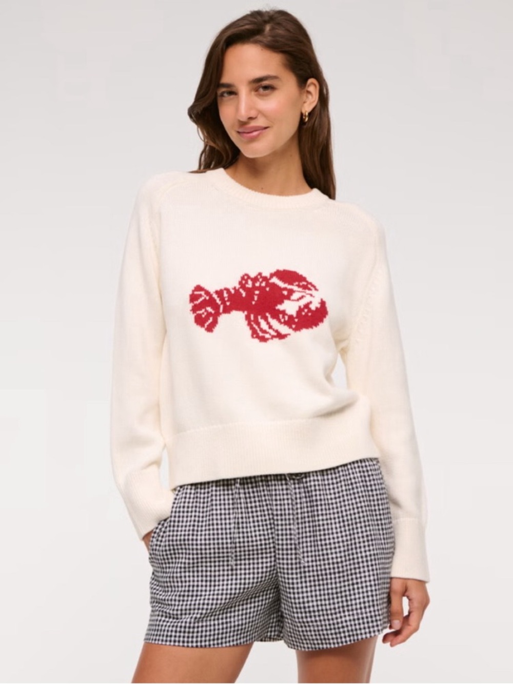 Abercrombie & Fitch White Cream Crewneck Sweater with Red Lobster XS